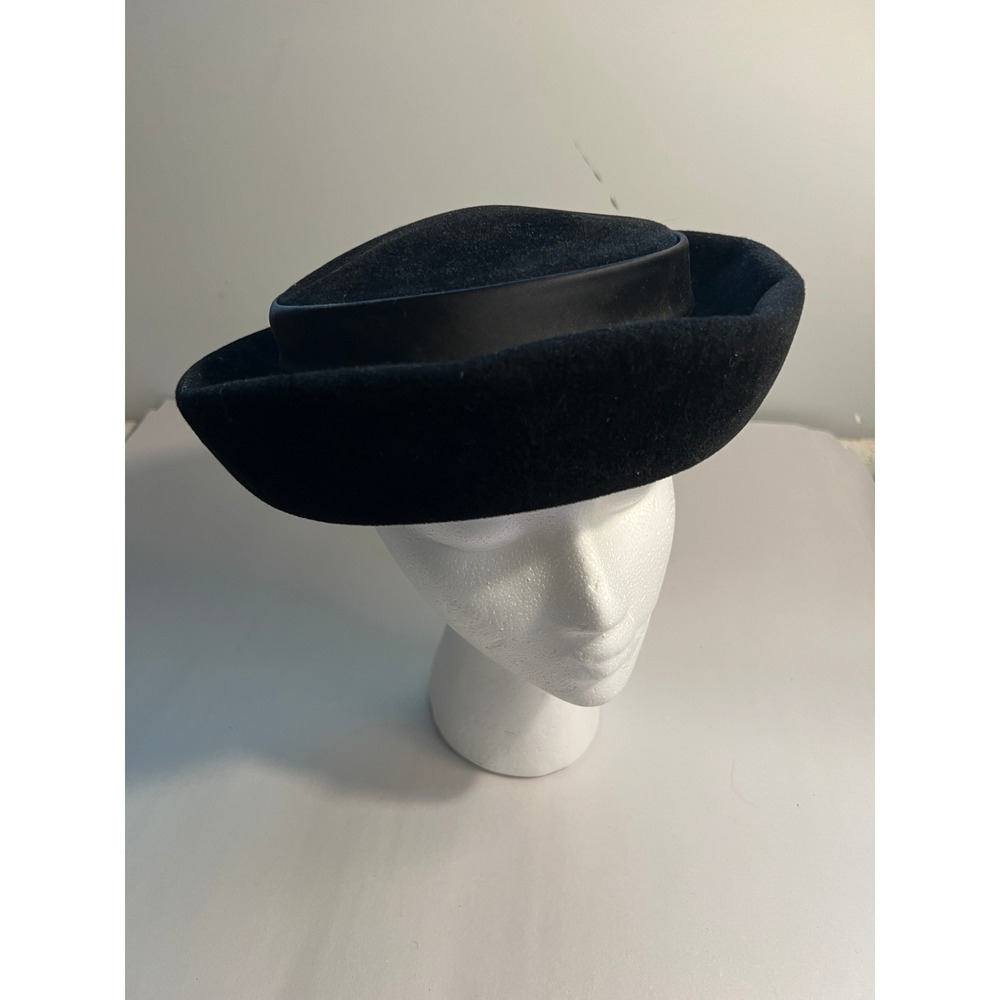 Vintage 1960s Gage Brothers Italian Black Felt Pillbox Hat Satan Ribbon Trim